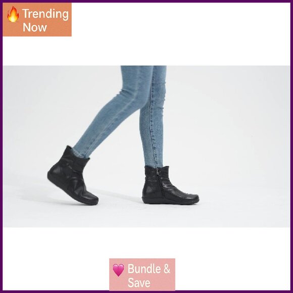 Women's Ankle Boots Flat Booties Side Zipper Comfortable Walking Shoes - Picture 7 of 8